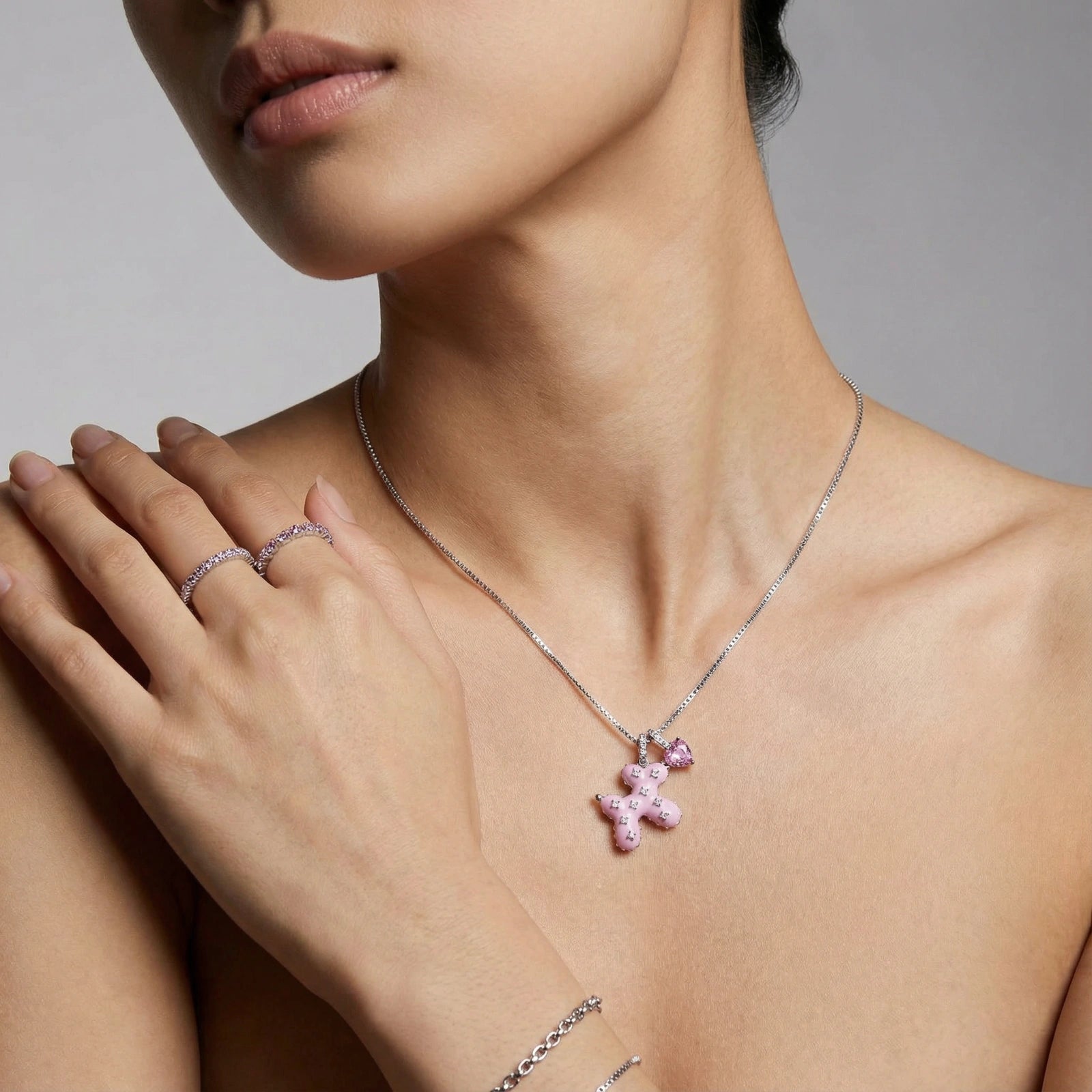 Pink Cross Heart Necklace