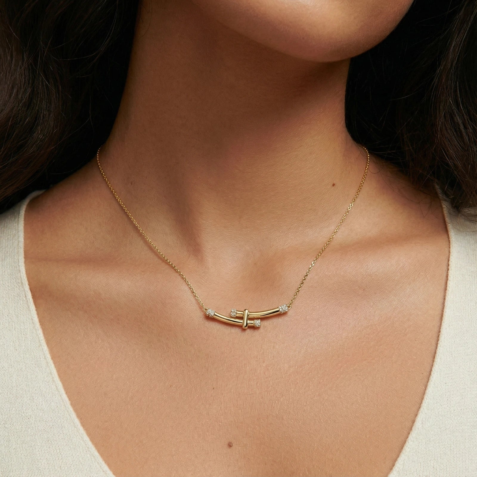 Bamboo Crystal Arc Necklace